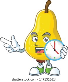 With clock fruit pear character with mascot cartoon cute