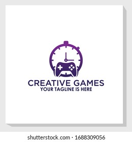 clock and game icon logo template vector, clock logo template, technology logo inspiration