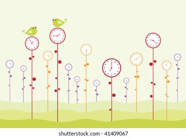 Clock Garden. Birds Are Twitting, And Time Is Passing.