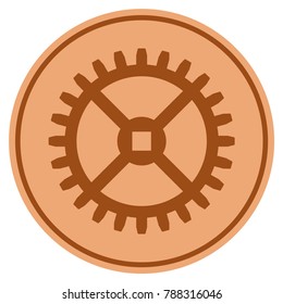 Clock Gear bronze coin icon. Vector style is a copper flat coin symbol.