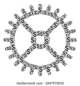 Clock Gear collage of dollar symbols. Vector dollar currency icons are composed into clock gear mosaic.