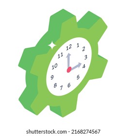 Clock And Gear, Concept Of Time Management Isometric Icon 

