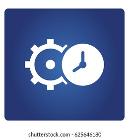 clock and gear icon in blue background