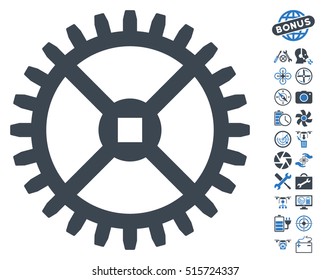 Clock Gear icon with bonus copter service pictograph collection. Vector illustration style is flat iconic symbols on white background.