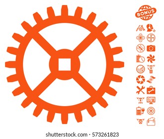 Clock Gear icon with bonus copter service pictograph collection. Vector illustration style is flat iconic symbols on white background.