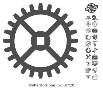 Clock Gear icon with bonus copter tools pictograms. Vector illustration style is flat iconic symbols on white background.