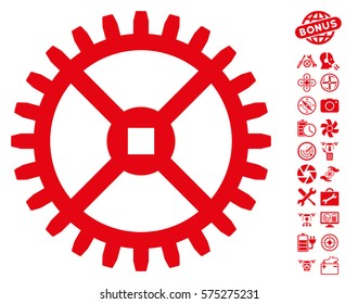 Clock Gear icon with bonus quadrocopter tools symbols. Vector illustration style is flat iconic symbols on white background.