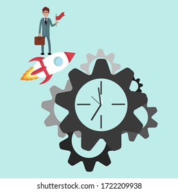 Clock gear icon. Business vector design Businessman run along gear