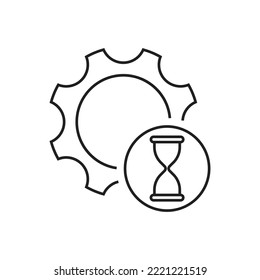 Clock with gear icon design. Gear with time icon. Cogwheel clock dial, isolated on white background. Vector illustration