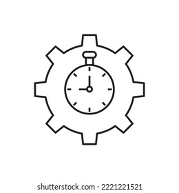 Clock with gear icon design. Gear with time icon. Cogwheel clock dial, isolated on white background. Vector illustration