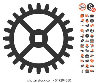 Clock Gear icon with free bonus icon set. Vector illustration style is flat iconic symbols, orange and gray colors, white background.