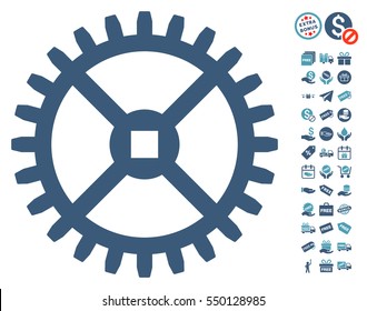 Clock Gear icon with free bonus pictures. Vector illustration style is flat iconic symbols, cyan and blue colors, white background.