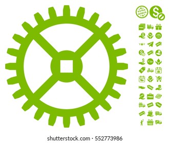 Clock Gear icon with free bonus pictures. Vector illustration style is flat iconic symbols, eco green color, white background.