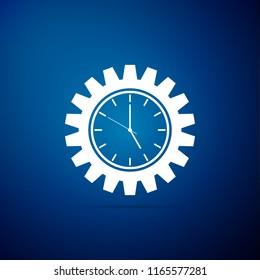 Clock gear icon isolated on blue background. Flat design. Vector Illustration