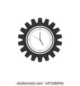 Clock gear icon isolated. Time Management symbol. Flat design. Vector Illustration