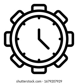 Clock gear icon. Outline clock gear vector icon for web design isolated on white background