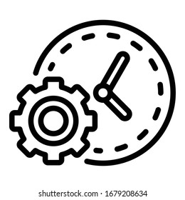 Clock and gear icon. Outline clock and gear vector icon for web design isolated on white background