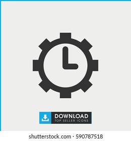 clock in gear icon. Simple filled clock in gear icon. On white background.
