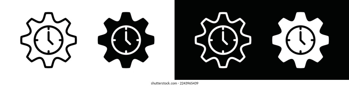 Clock in the gear icon vector. Flexible working hours icon. Cogwheel and clock in flat and outline style, symbol illustration