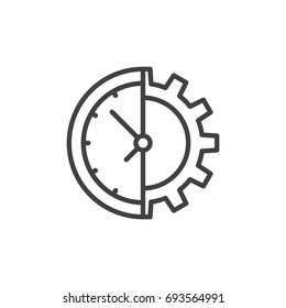 Clock and gear line icon, outline vector sign, linear style pictogram isolated on white. Symbol, logo illustration. Editable stroke. Pixel perfect vector graphics