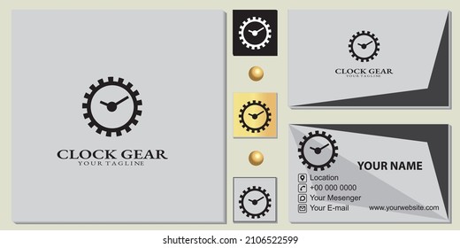 clock gear logo premium template with elegant business card vector eps 10