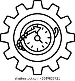 Um relógio com uma engrenagem no meio. O relógio está mostrando o horário como 10:00