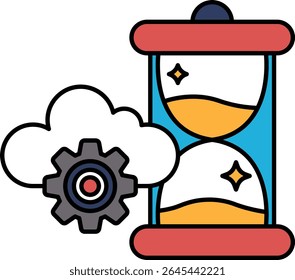 A clock with a gear on it and a cloud in the background. The clock is set to the time of 10:00 - Powered by Shutterstock - Get 15% off with code: PIKWIZARD15