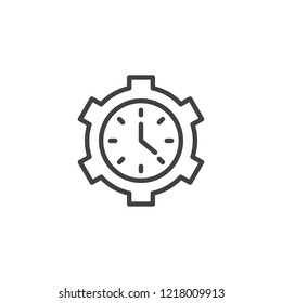 Clock gear outline icon. linear style sign for mobile concept and web design. Time setting simple line vector icon. Symbol, logo illustration. Pixel perfect vector graphics