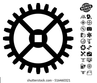 Clock Gear pictograph with bonus copter service images. Vector illustration style is flat iconic symbols on white background.