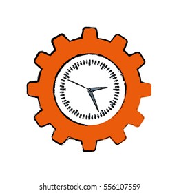 Clock with gear piece icon vector illustration graphic design