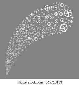 Clock Gear random source stream. Vector illustration style is flat white iconic symbols on a gray background. Object fountain made from design elements.
