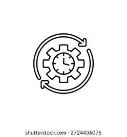 Engrenagem de relógio com setas rotativas adequadas para conceitos de negócios, gerenciamento de tempo, ilustrações de trabalho em equipe e projetos de tecnologia. Temas de maquinaria e produtividade.