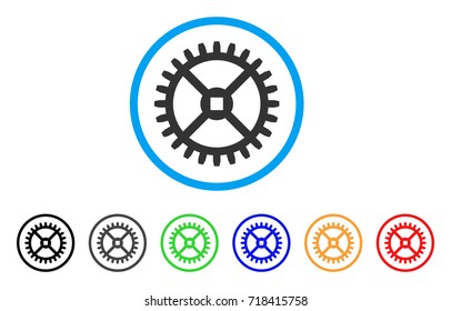 Clock Gear rounded icon. Style is a flat clock gear gray symbol inside light blue circle with black, gray, green, blue, red, orange versions. Vector designed for web and software interfaces.