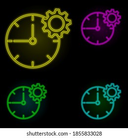 icono de juego de colores neon, reloj, marcha, configuración. Línea delgada simple, contorno vector de iconos de negocio para ui y ux, sitio web o aplicación móvil
