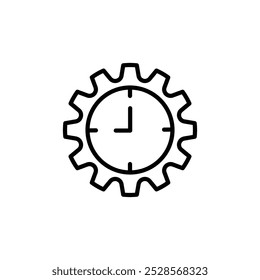 A clock with a gear symbol, representing time management, settings, or mechanical work.