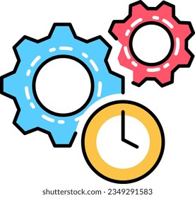 Clock gear time icon flat vector. Time managemen and work control