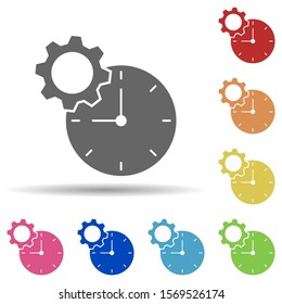 Clock, gear, time management in multi color style icon. Simple glyph, flat vector of business icons for ui and ux, website or mobile application