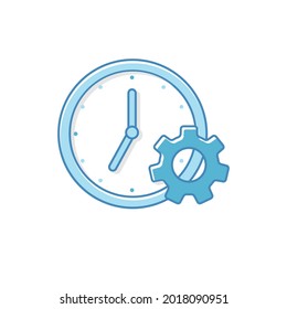 Clock and gear vector with blue color suitable for time management icon 