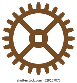 Clock Gear vector icon. Style is flat symbol, brown color, rounded angles, white background.