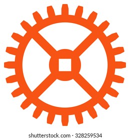 Clock Gear vector icon. Style is flat symbol, orange color, rounded angles, white background.