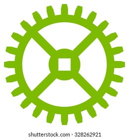 Clock Gear vector icon. Style is flat symbol, eco green color, rounded angles, white background.