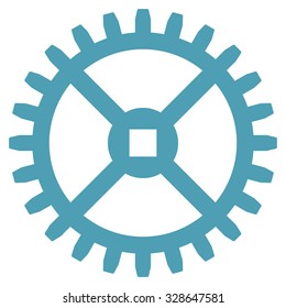 Clock Gear vector icon. Style is flat symbol, cyan color, rounded angles, white background.