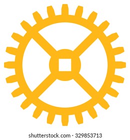 Clock Gear vector icon. Style is flat symbol, yellow color, rounded angles, white background.
