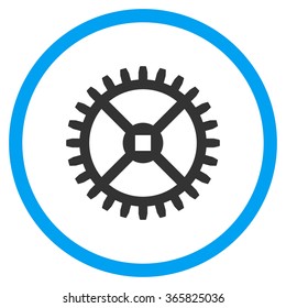 Clock Gear vector icon. Style is bicolor flat circled symbol, blue and gray colors, rounded angles, white background.