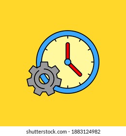 Uhren- und Zahnradvektorgrafik, geeignet für das Zeitmanagement. Linearer Farbstil des Zeitmanagement-Symbols