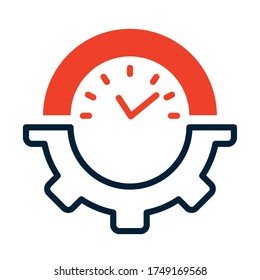 clock with gear wheel icon over white background, half line half color style, vector illustration