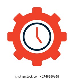 reloj en el icono de forma de la rueda de engranaje sobre fondo blanco, medio color estilo, ilustración vectorial