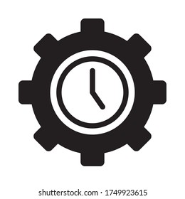 reloj en el icono de forma de la rueda de engranaje sobre fondo blanco, estilo de silueta, ilustración vectorial