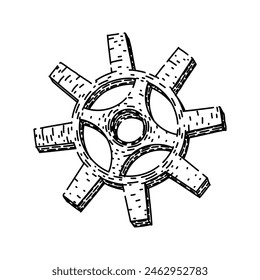 clock gears steampunk hand drawn. metal isolated, cog machine, vintage old clock gears steampunk vector sketch. isolated black illustration