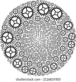 Clock gearwheel items are grouped into sphere group. Clock gearwheel icon bubble composition. Abstraction sphere bubble collage organized from clock gearwheel items.